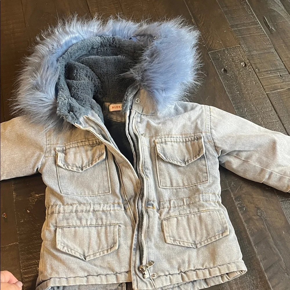 Kids Denim Jacket with Blue Fur Trim